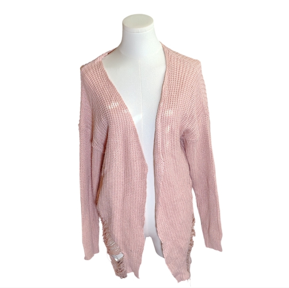 No Comment Pale Pink Knit Distressed Shredded Sweater Shrug Size Large
